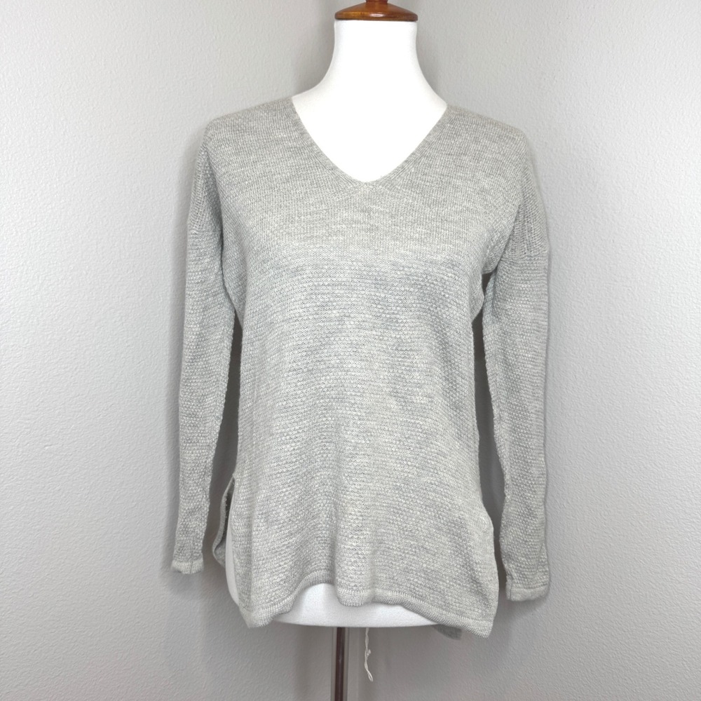 BABATON ERIN Wool Linen‎ Blend Sweater XS Gray V Neck LS Lightweight Minimalist